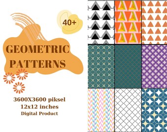 Geometric Patterns, Digital Paper Set, Seamless Textures, Trendy Patterns, Commercial Use, Scrapbook, Backgrounds, Printable Digital Paper