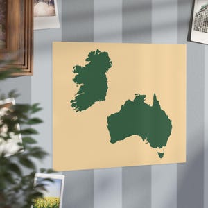 Cartaz de presente para expatriados da Irlanda para a Austrália | Arte de parede para imigrantes irlandeses | Presente para mudança para o exterior | Impressão de mapa de realocação para a Austrália