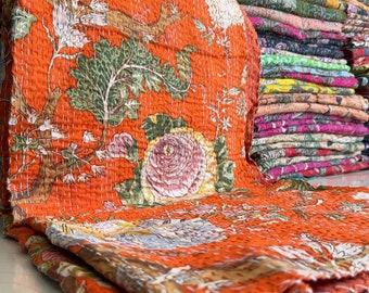 Lot de couettes kantha en coton vintage indiennes, lot de jetés de sari faits main, literie bohème, cadeaux de pendaison de crémaillère et de Noël