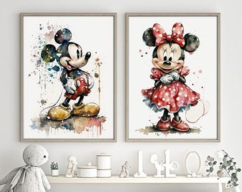 Lovely Mouses Nursery Wall Decor- Mickey y Minnie Mouse Wall Art, Poster Set, Kid Wall Art, Personajes populares, Alta calidad, Regalo de amigo