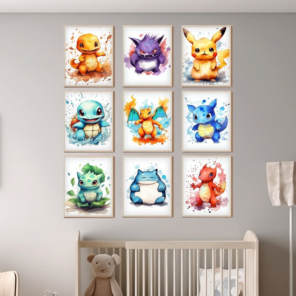Set of 9 Popular Pokemons Gen 1 Nursery Wall Art Nursery Etsy