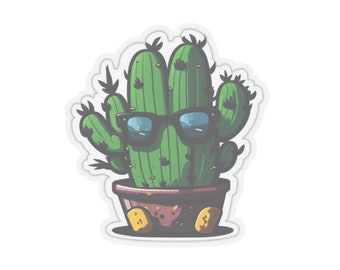 Niedlicher Kaktus mit Sonnenbrille-Aufkleber - Fügen Sie Ihrem Laptop, Ihrer Wasserflasche und mehr einen Wüsten-Charme hinzu!