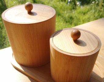 Bamboo Spice jars Set , Natural Wooden jars , Wood Spice Containers , Bamboo Spice Storage Box , Wooden Tea Coffee Containers