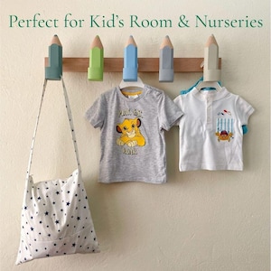 Pencil Wall Hooks for Kids, Handmade Beech Wood Coat Hooks, Montessori Nursery Decor image 9