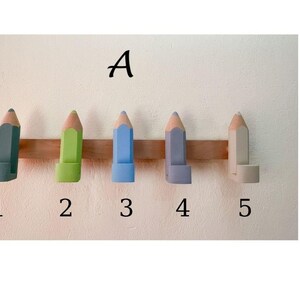 Pencil Wall Hooks for Kids, Handmade Beech Wood Coat Hooks, Montessori Nursery Decor 65 cm + 5 pencils -A