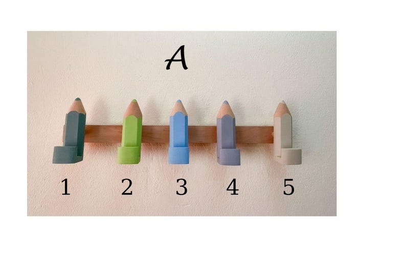 Pencil Wall Hooks for Kids, Handmade Beech Wood Coat Hooks, Montessori Nursery Decor 65 cm + 5 pencils -A