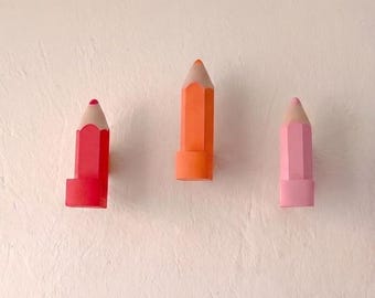 Wooden Pencil Wall Hooks, Kids Room Decor, Nursery Organization, Teacher Gift