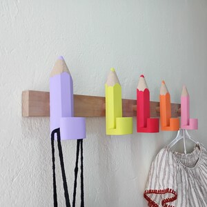 Pencil Wall Hooks for Kids, Handmade Beech Wood Coat Hooks, Montessori Nursery Decor image 7