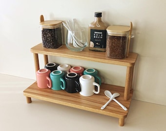 Houten aanrechtplank – keukenopbergrek met 2 niveaus – Spice & Home Storage