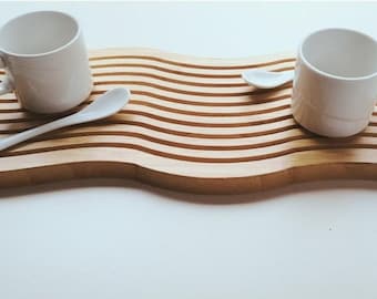 Wooden Wavy Tray , Handmade Bamboo Wavy Serving Tray , Wooden Ripple Plate , Decorative Wavy Serving Plate , Versatile Decorative Wavy Plate