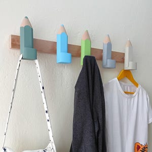 Pencil Wall Hooks for Kids, Handmade Beech Wood Coat Hooks, Montessori Nursery Decor image 5
