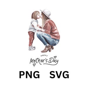 Watercolor Mother&#39;s Day Clipart | Mom and Child PNG & SVG | Mother and Daughter Digital Illustration | Mother&#39;s Day Sublimation Design,