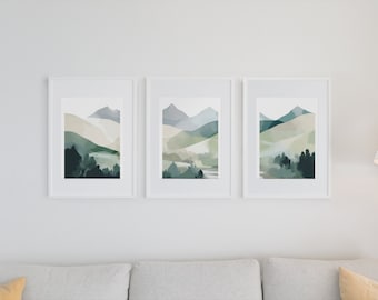 Abstract Mountain Wall Art, Abstract Mountain Print Set, 3 Piece Wall Art, Landscape Print Set, Modern Home Decor, Digital Download Art