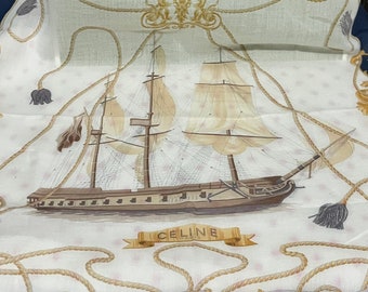 Vintage and Pretty Celine Paris Ship Handkerchief Cotton