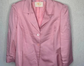 country casuals blazer jacket 100% silk pink ribbed size 14 lined bnwot