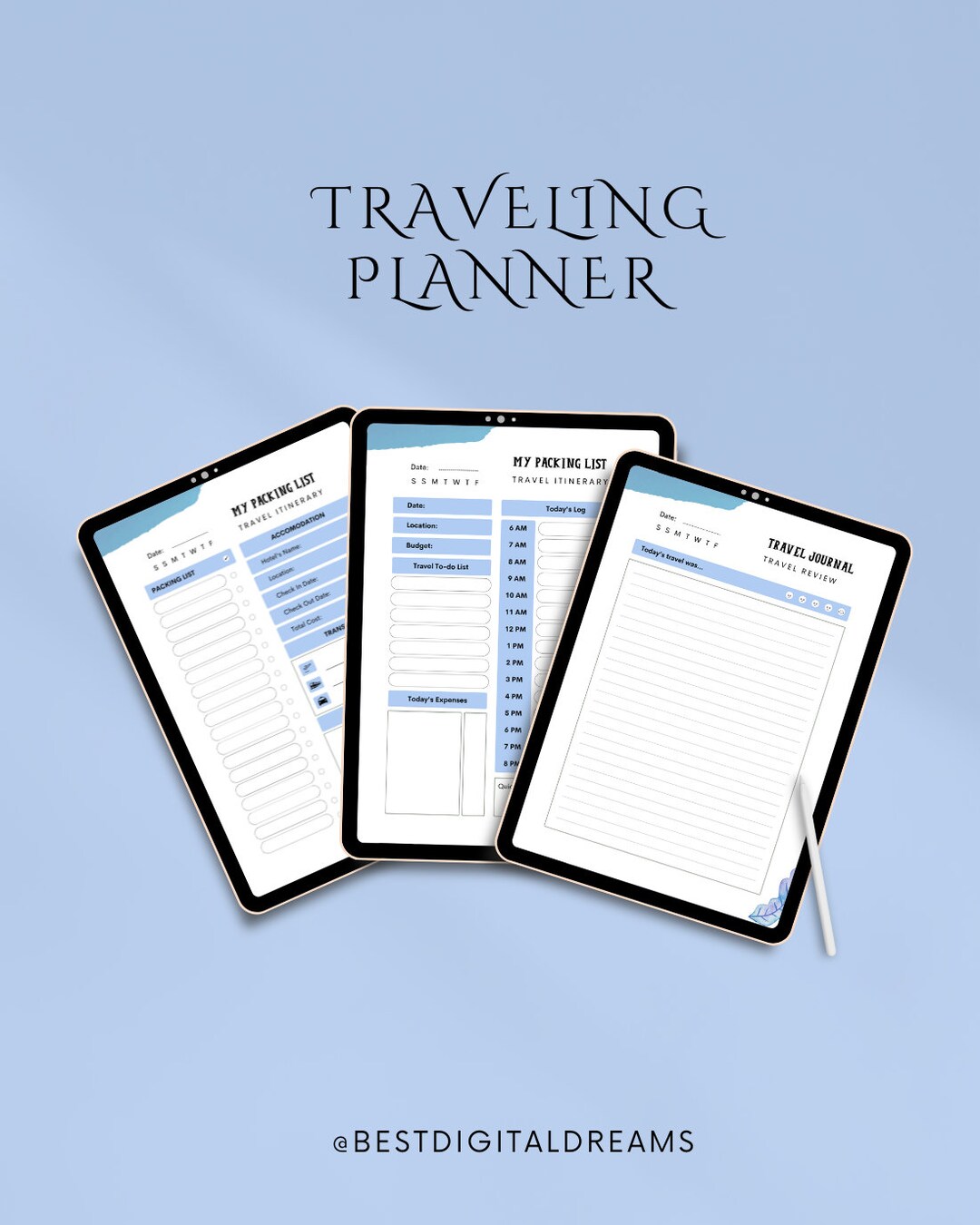 Travel Digital Planner Travel Planner Inserts Goodnotes Etsy