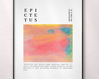 Póster imprimible abstracto de acuarela con cita de Epicteto, impresión estoica motivacional