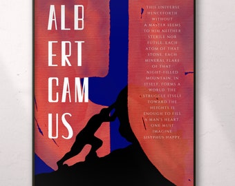 Póster con cita de Sísifo de Albert Camus, filosofía inspiradora imprimible, arte mural motivacional