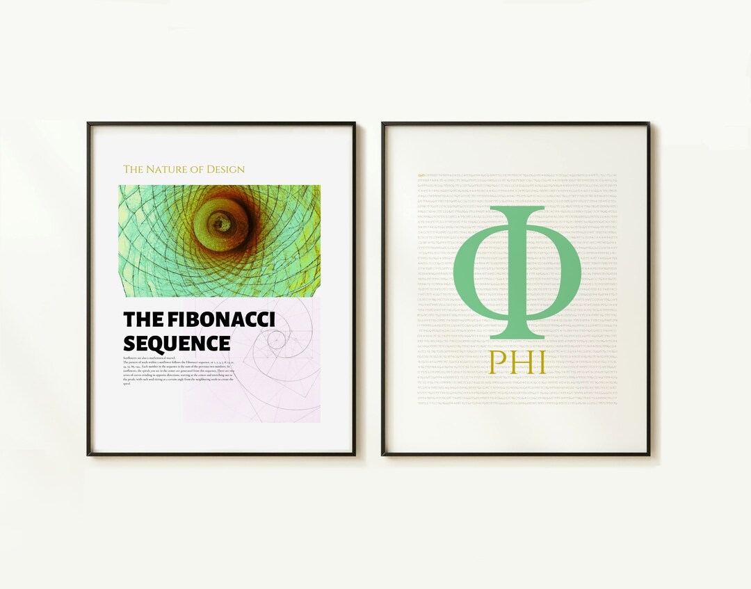 Phi Never Math Set of 2 Fibonacci Squence, Phi Number Printable PDF Math Posters, Wall ...