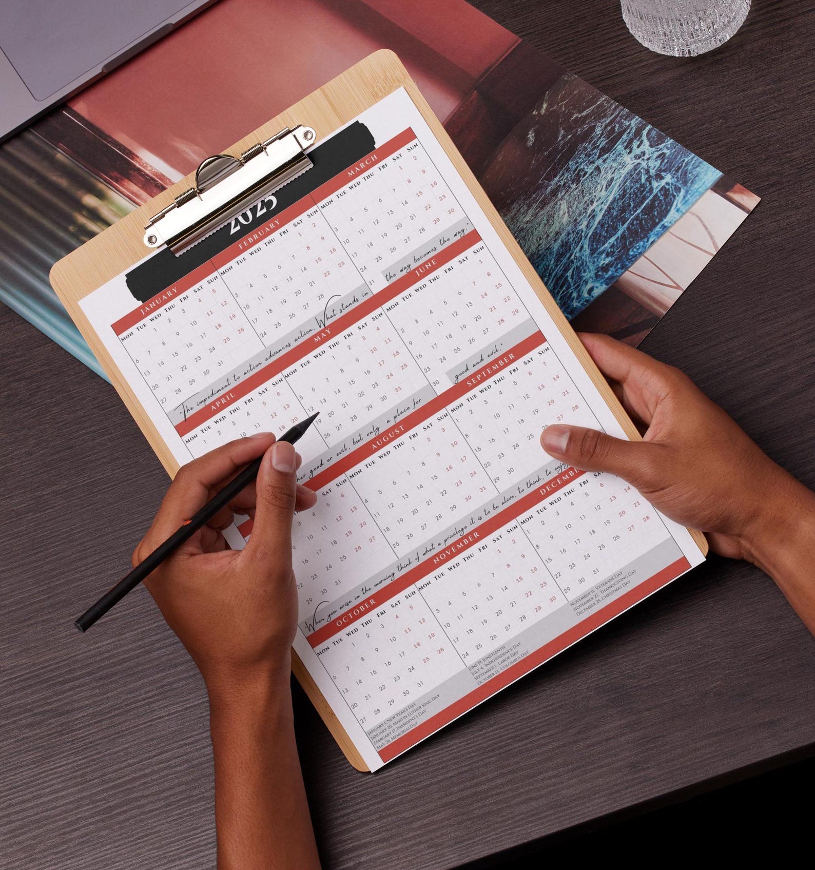 Printable 2025 One Page Pdf Inspirational Quotes Calendar With Holidays