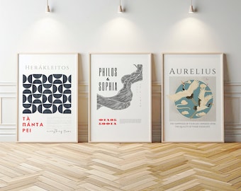 Conjunto de 3 impresiones de arte moderno de sabiduría antigua, carteles inspiradores de filosofía estoica.
