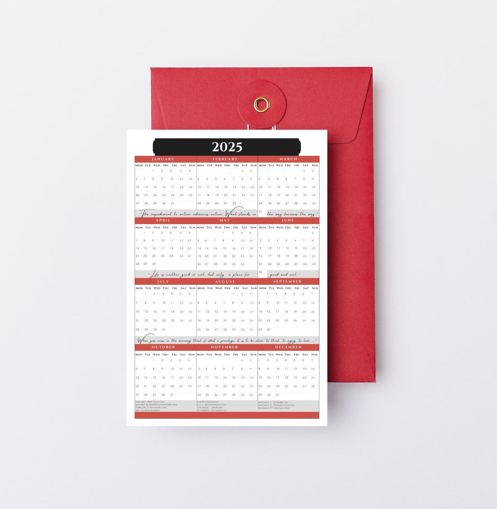 Printable 2025 One Page Pdf Inspirational Quotes Calendar With Holidays