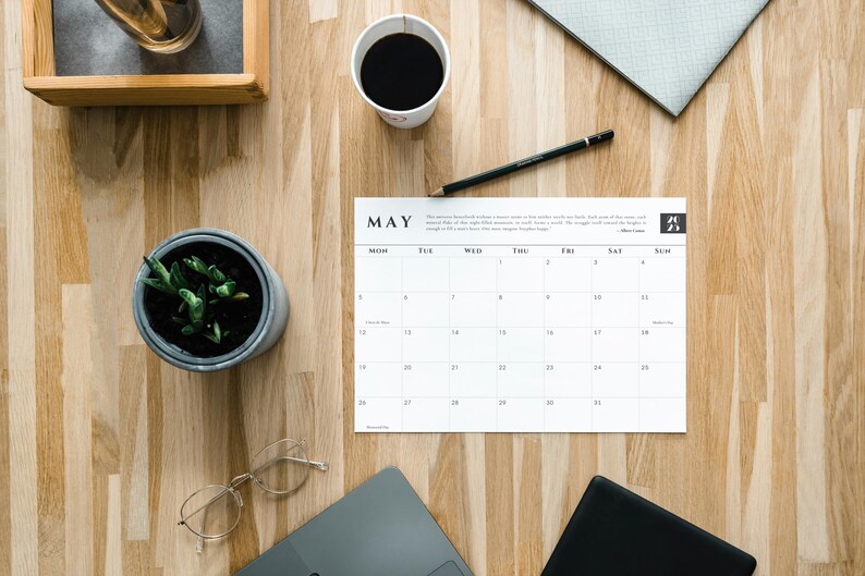 2025 Printable Pdf Calendar With Holidays and Inspirational Quotes Etsy