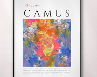 Póster imprimible de Albert Camus, arte mural abstracto motivacional, citas filosóficas inspiradoras.