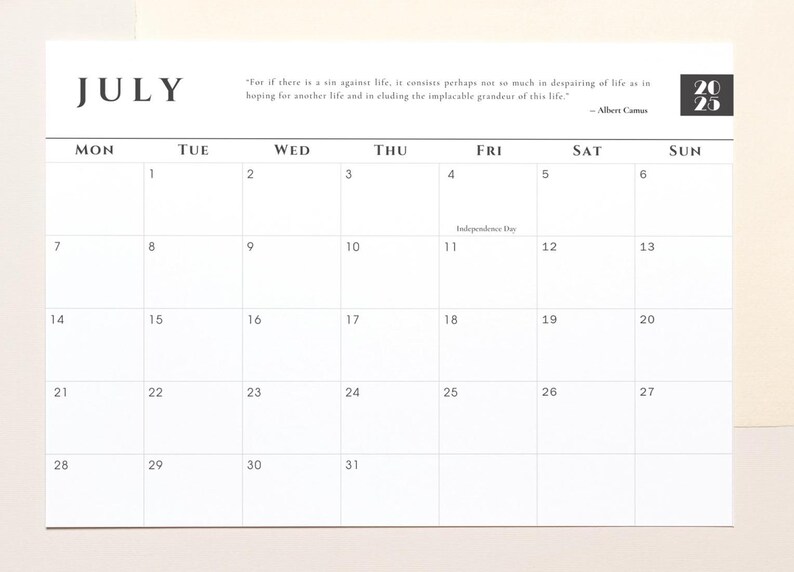 2025 Printable Pdf Calendar With Holidays and Inspirational Quotes Etsy