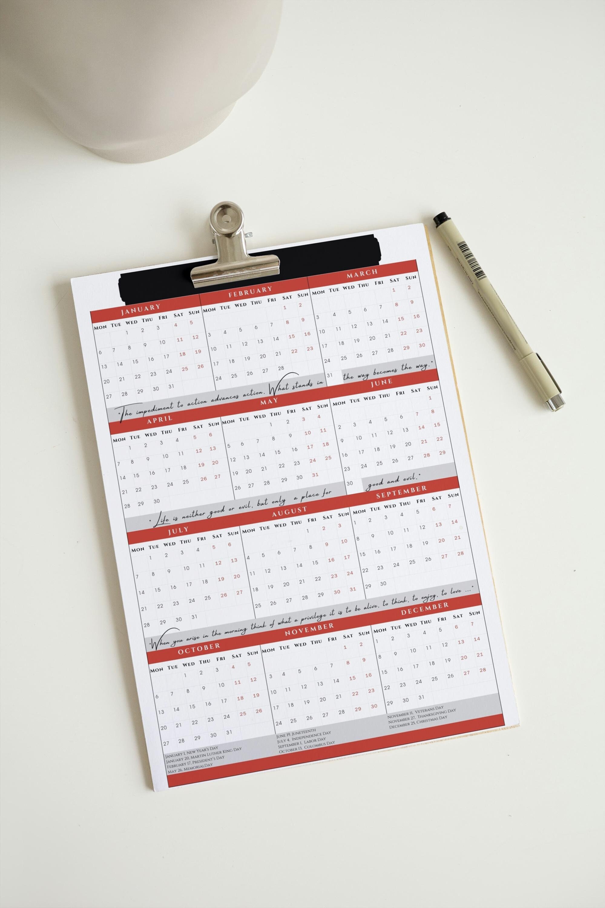 Printable 2025 One Page Pdf Inspirational Quotes Calendar With Holidays