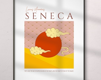 Póster imprimible con cita de Séneca, arte mural de filosofía estoica