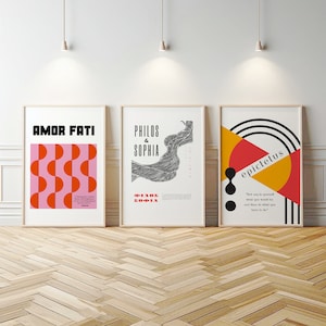Set of 3 Printable Philosophy poster, Amor Fati Aurelius Quote, Stoic Wisdom Bauhaus Style Wall Art