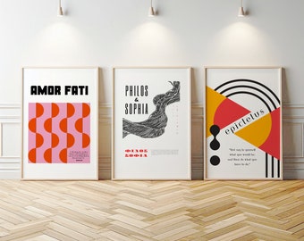 Conjunto de láminas de filosofía estoica: Amor Fati, Epicteto, Arte Bauhaus (Descarga digital)