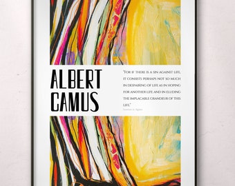 Póster de filosofía de Albert Camus: una cita inspiradora de vida con arte abstracto.