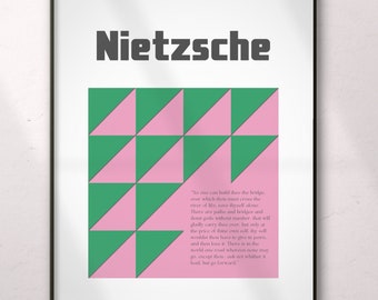 Póster con cita de Nietzsche: Arte motivacional estilo Bauhaus (Descarga digital)