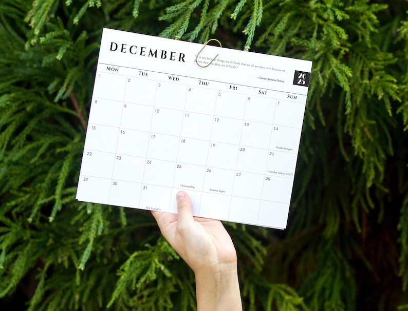 2025 Printable Pdf Calendar With Holidays and Inspirational Quotes Etsy