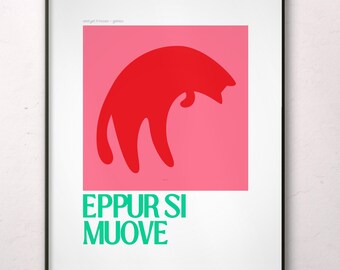 Póster imprimible de gato con cita inspiradora de Galileo, arte mural nerd y filosófico.