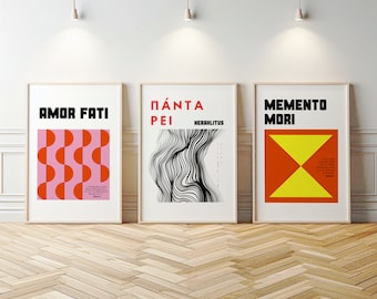 Conjunto de 3 carteles de Filosofía imprimibles, Amor Fati, Memento Mori, Tanta Pei