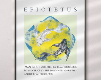 Póster de arte estoico imprimible con cita de Epicteto, impresión de ansiedad en acuarela.