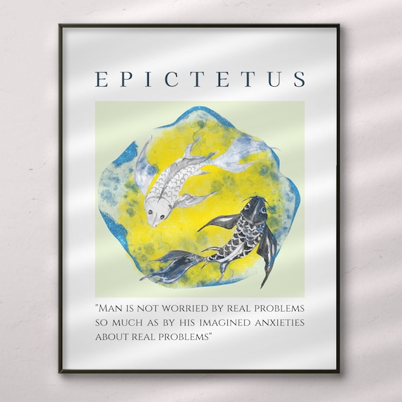 Stoic Printable Art Poster with Epictetus Quote, Anxiety Print in Watercolor
