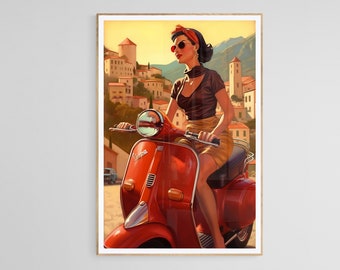 Vintage Vespa Poster: 1950s Italian Travel Art (Digital Download)