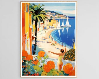 Art Illustration French Riviera Vintage Travel Poster: Art Deco Print (Digital Download)