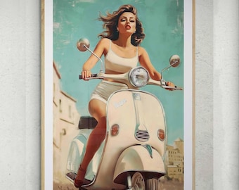 Vintage Vespa Art Print: 1970s Italy Travel Poster (Digital Download)