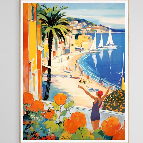 Summer on the French Riviera, Vintage French Art Deco travel poster "Sun-Kissed" French Riviera Collection, Monaco, Saint-Tropez