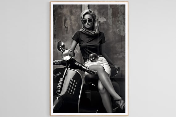 1980s Fashion Model on Vespa Scooter: Vintage Vogue Photography (Digital Download)
