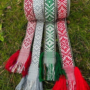 Ethnic band, sash, belt. Ethnic fashion belt. Handmade woven belt with symbols