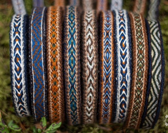 Hand-woven narrow band. Viking style and Baltic style Trim/Band/Belt (100% Wool), 0,5-7 m. Without Tassels. 8 Patterns.