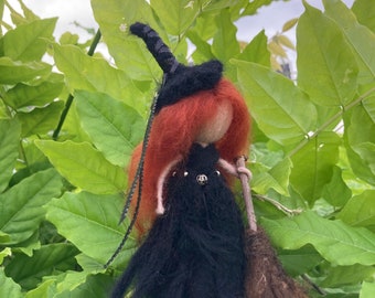 Felt Witch Witch needle felted felt with beads and feathers