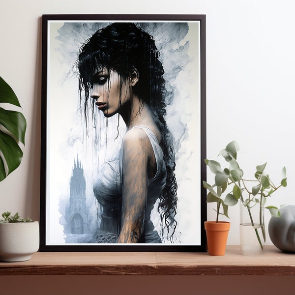 Gothic Fantasy Wall Art, Luis Royo Inspired Print, Home Decor, Printable Digital Art, Dark Romanticism, Fantasy Decor, Gothic Aesthetic Art