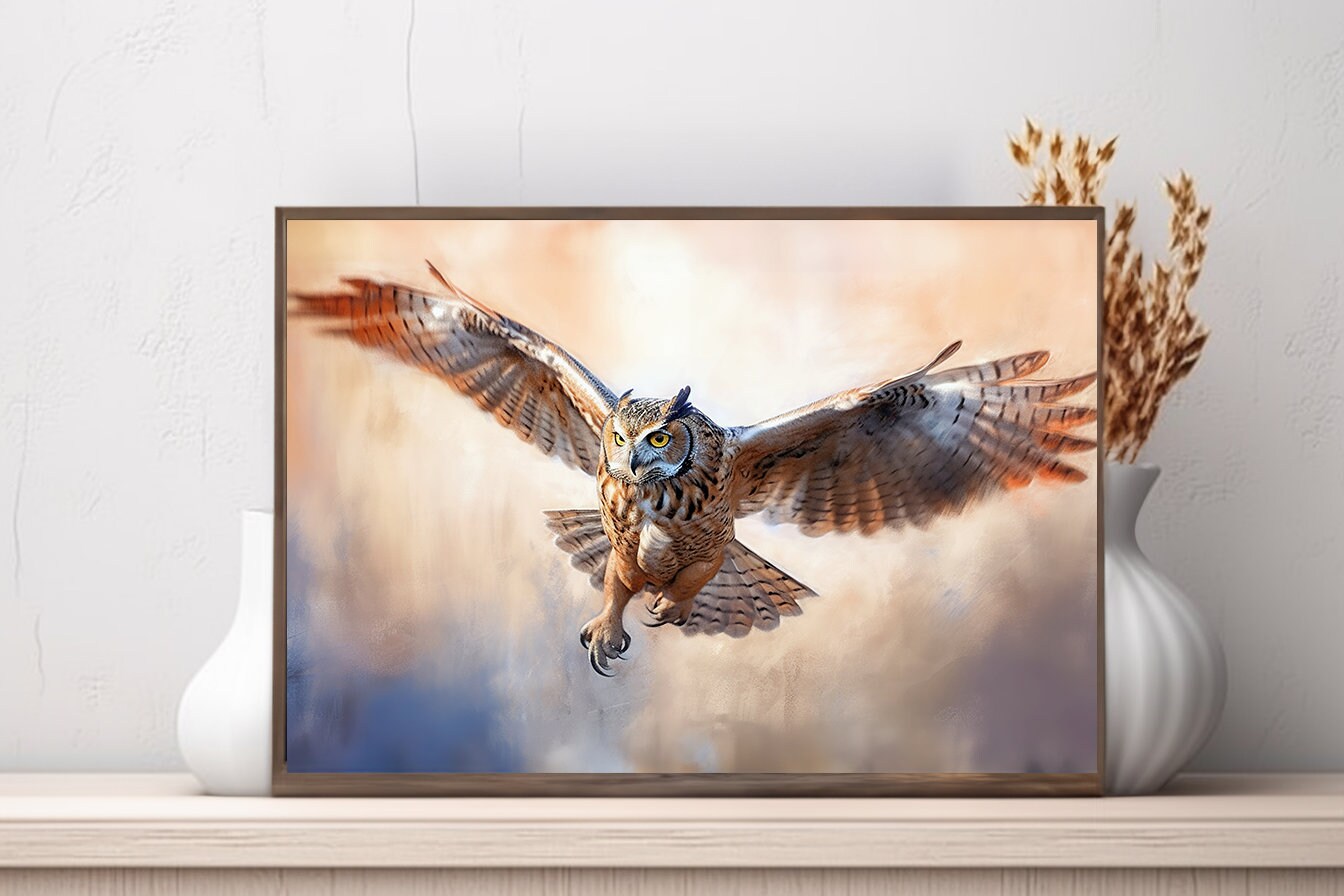 Majestic Owl in Flight - Printable Forest Wall Art Decor (Various Sizes) - Digital Download for Natu